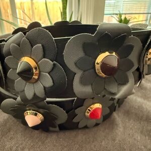 Faux Leather Flower Removable Purse Strap with Gold Tone hardware